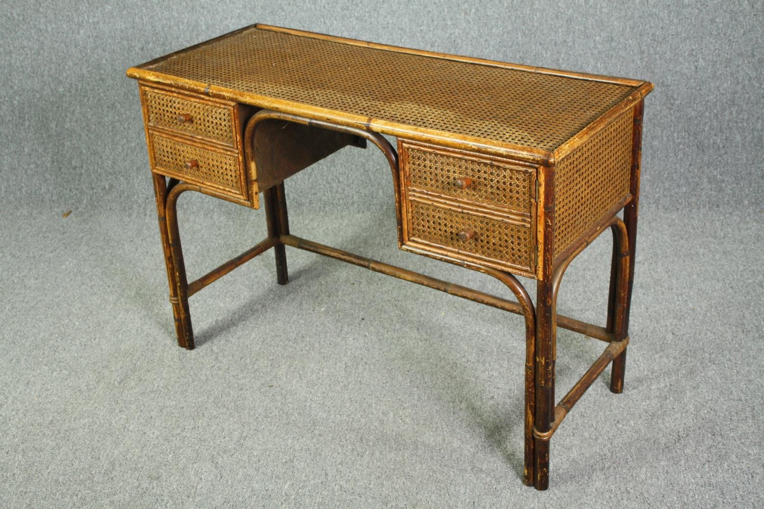 A vintage cane and bamboo writing or dressing table. H.75 W.107 D.44cm. - Image 3 of 8