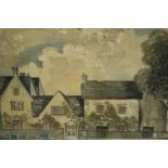 Watercolour, mid century, country cottages, unsigned, framed and glazed. H.27 W.36cm.
