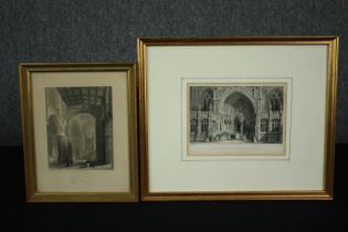 A 19th century engraving, Ripon Cathedral and a 19th century Thomas Allom steel engraving, cathedral