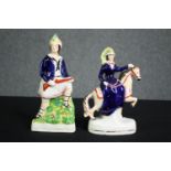 Two 19th century flatback Staffordshire figure groups, Queen Victoria on horseback and a sailor. H.
