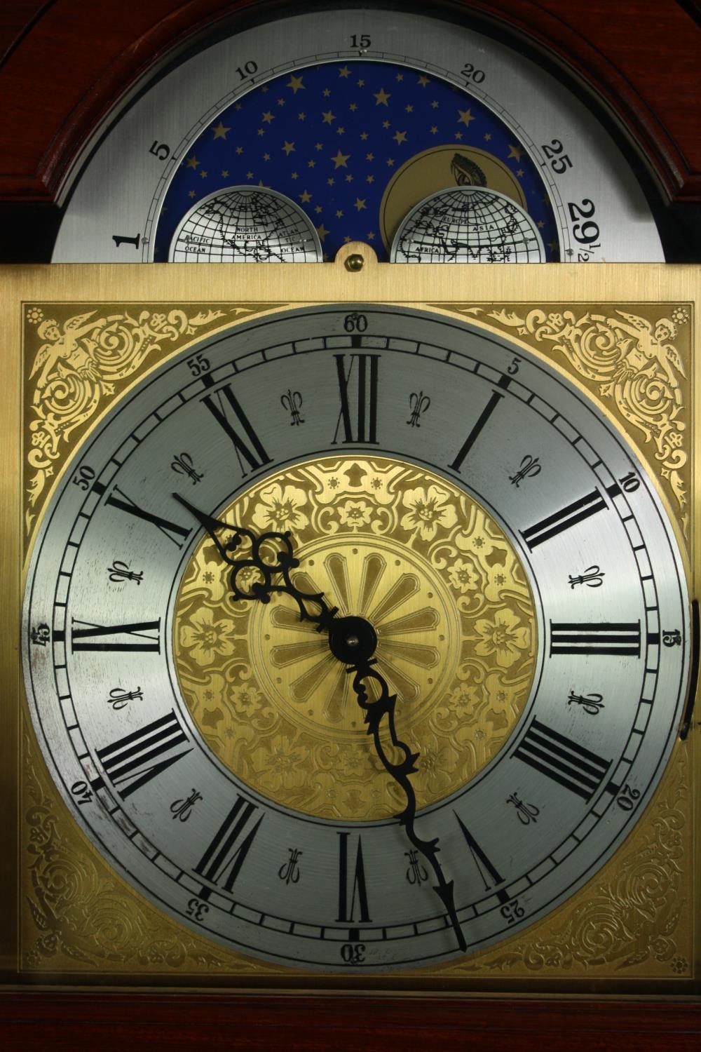 A Georgian style mahogany longcase clock with moonphase and steel and brass engraved face. H.212 W. - Image 7 of 10