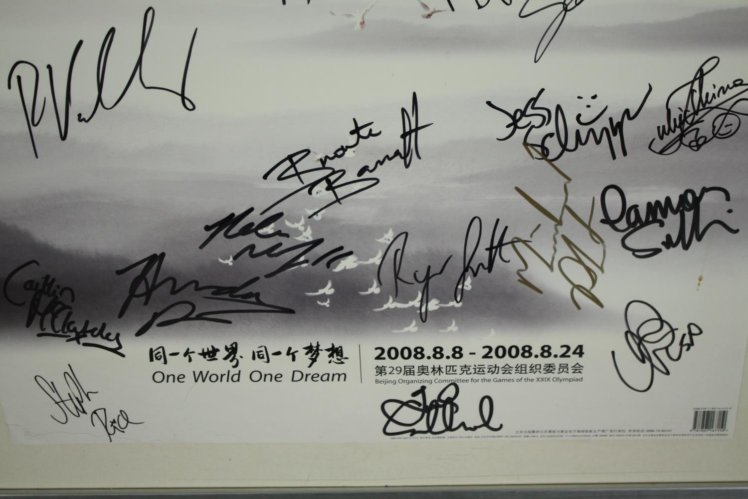 A framed and glazed poster for the Beijing Olympics 2008. Signed by a variety of Olympic champion - Image 5 of 7