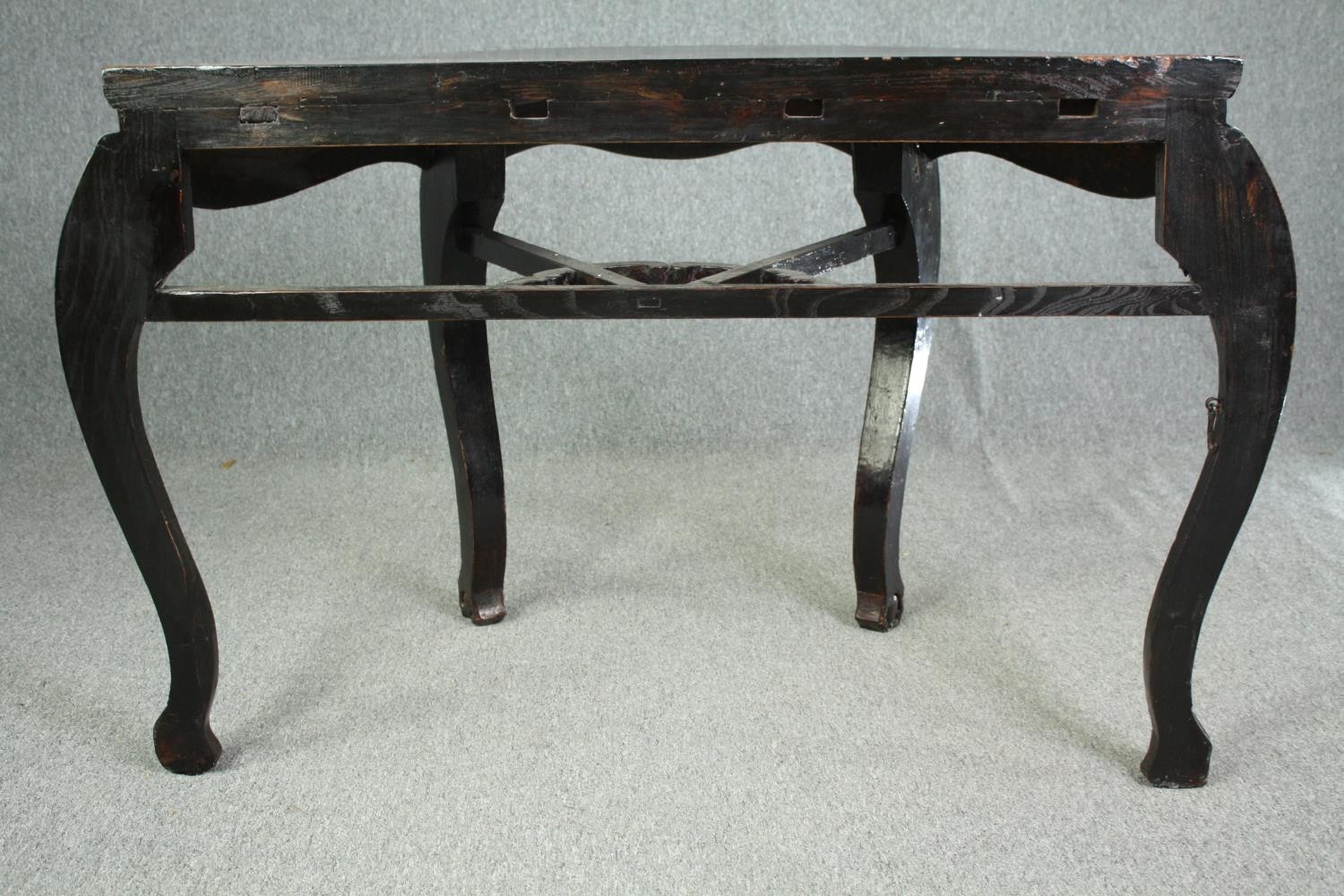 A substantial Chinese lacquered hardwood console table, possibly 19th century. H.84 W.120 D.59cm. - Image 13 of 13