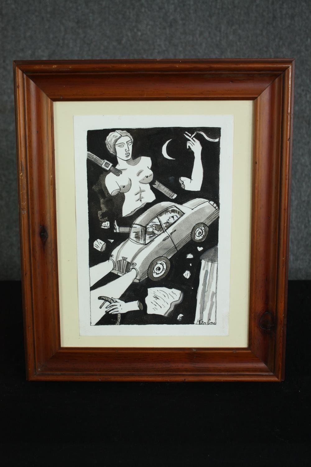 Ken Cox (1927-1968), framed and glazed pen and ink, signed. H.44 W.37cm. - Image 2 of 4