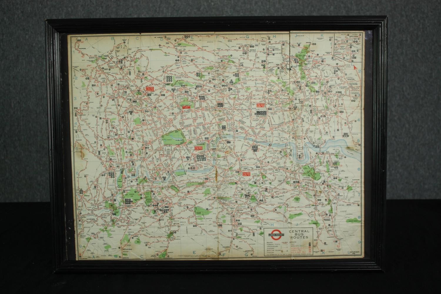 A 19th century hand coloured engraved map of Chester and a mid century London bus map, both framed - Image 5 of 9