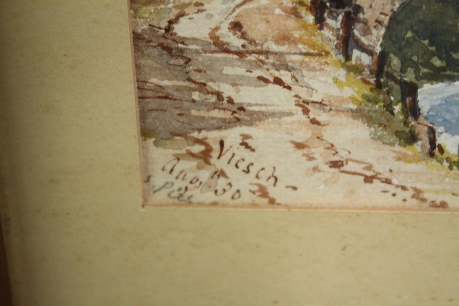 Two framed and glazed watercolours, village scenes, signed. H.60 W.46cm. (largest) - Image 5 of 6
