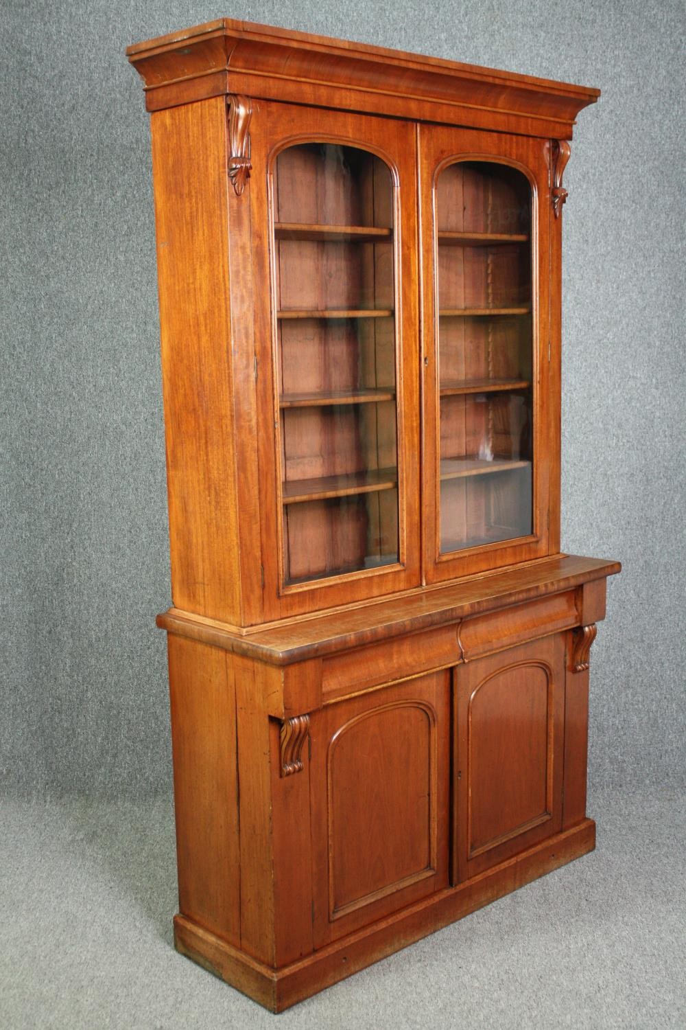 Library bookcase, 19th century mahogany, in two sections. H.211 W.120 D.45cm. - Image 6 of 8