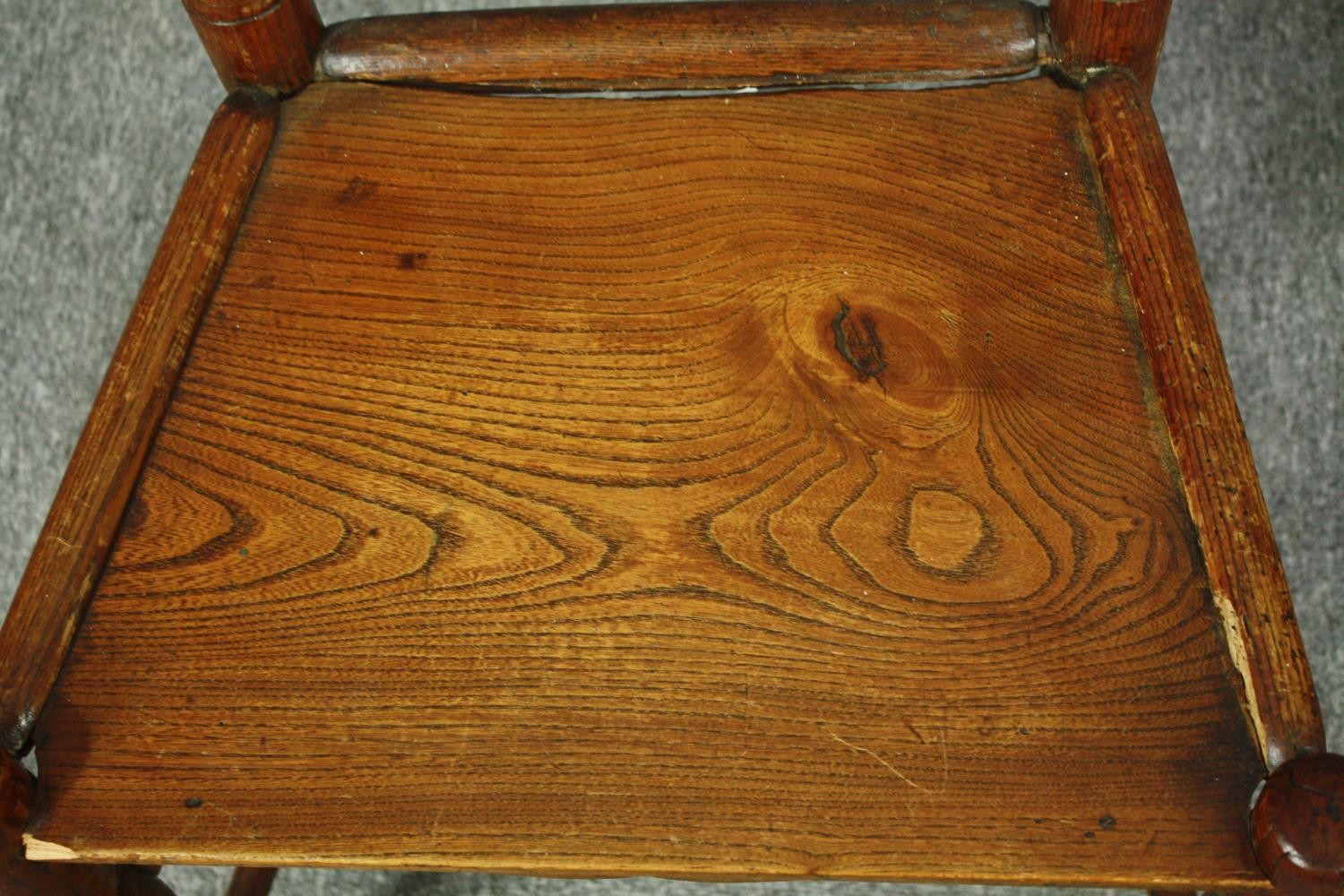 A pair of 18th century elm Lancashire ladderback dining chairs. - Image 7 of 7