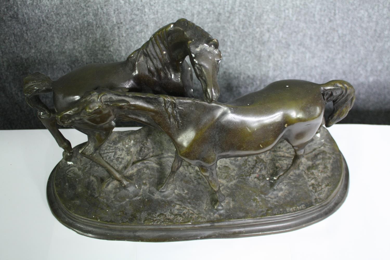 After Pierre-Jules Mene, an early 20th century bronze figure group, horses, signed to base. H.30 W. - Bild 2 aus 8