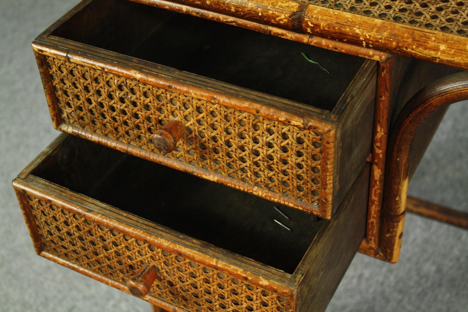 A vintage cane and bamboo writing or dressing table. H.75 W.107 D.44cm. - Image 7 of 8