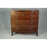 Chest of drawers, Georgian mahogany bowfronted with satinwood inlay. H.106 W.105 D.51cm.