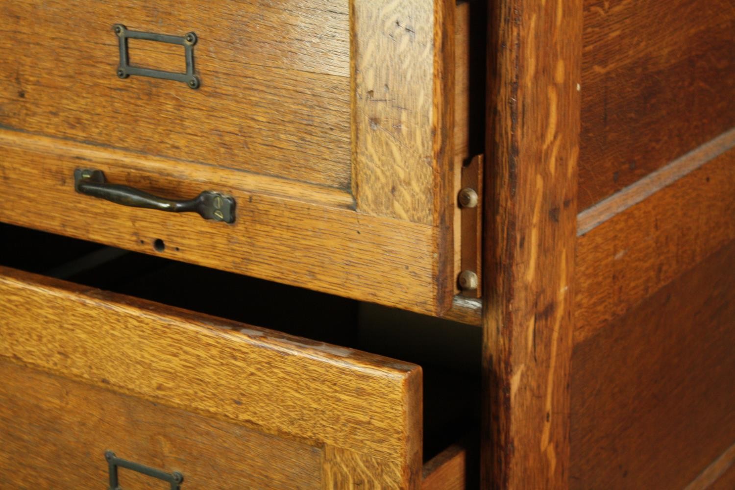 Filing cabinet, late 19th century oak. H.135 W.50 D.70cm. - Image 5 of 6