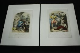 A pair of hand coloured engravings; religeous subjects, unframed. H.32 W.25cm. (each)