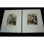 A pair of hand coloured engravings; religeous subjects, unframed. H.32 W.25cm. (each)