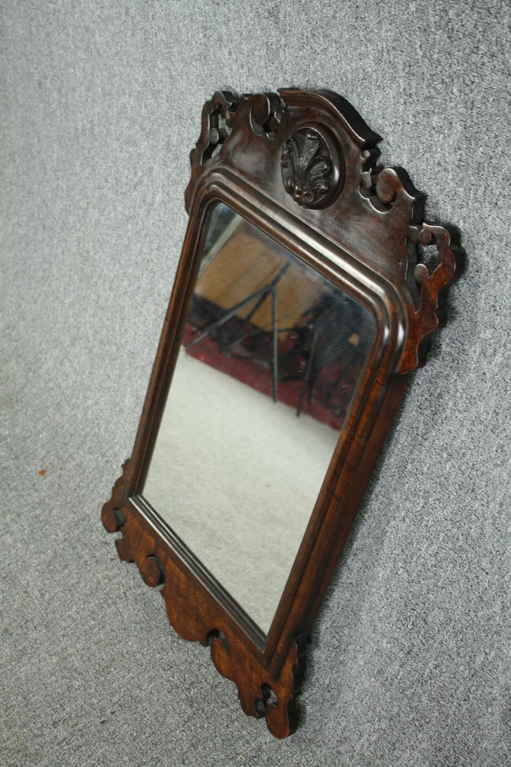 Wall mirror, Georgian fret cut mahogany with original plate. H.86 W.48cm. - Image 2 of 5