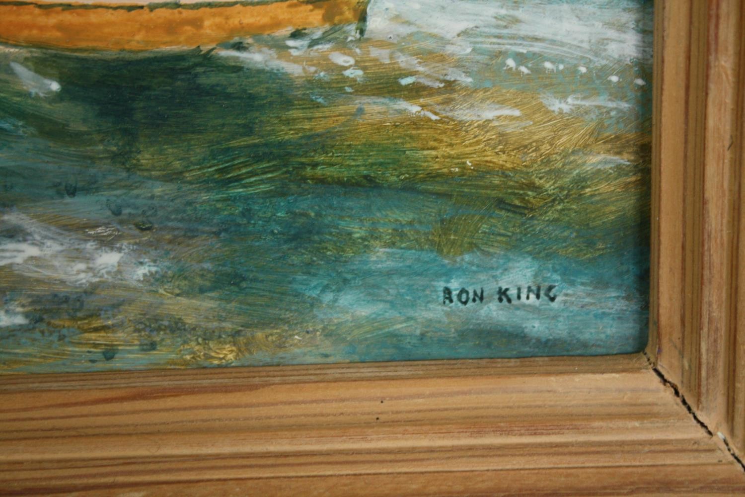 Oil on board, sailing boats, signed Ron King and titled to the reverse. Framed. H.38 W.42cm. - Image 3 of 5