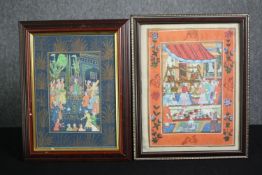 Two framed and glazed Indian watercolours, many figures in Indian Court scenes. H.40 W.32cm. (each).