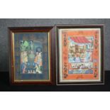 Two framed and glazed Indian watercolours, many figures in Indian Court scenes. H.40 W.32cm. (each).