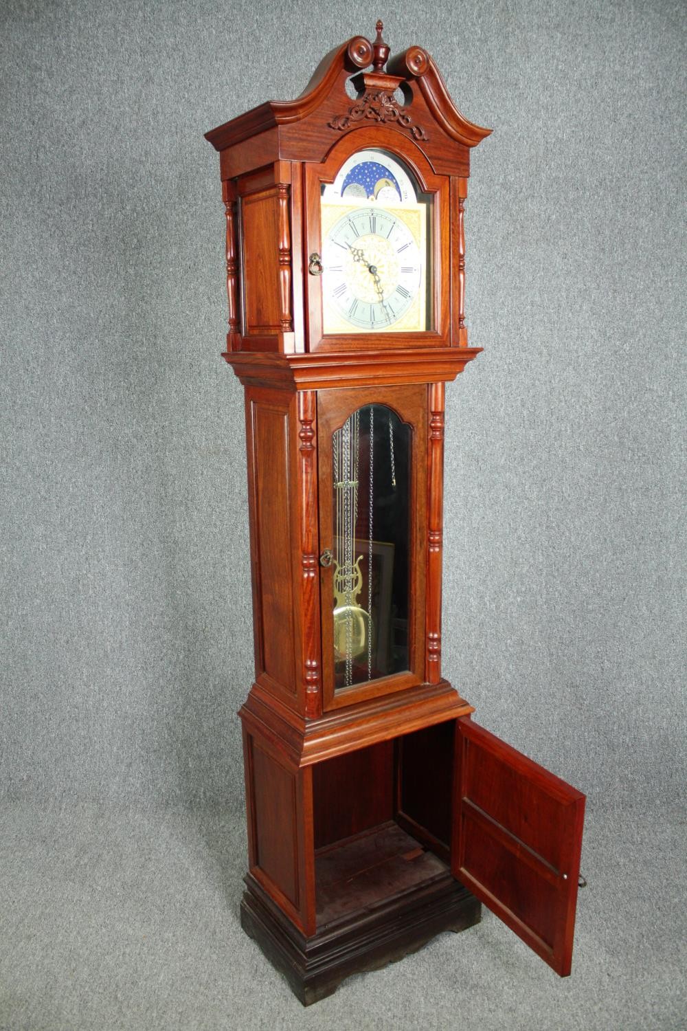 A Georgian style mahogany longcase clock with moonphase and steel and brass engraved face. H.212 W. - Image 5 of 10