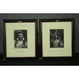 A pair of framed and glazed black and white photographs of Native American chiefs with inscription