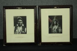 A pair of framed and glazed black and white photographs of Native American chiefs with inscription
