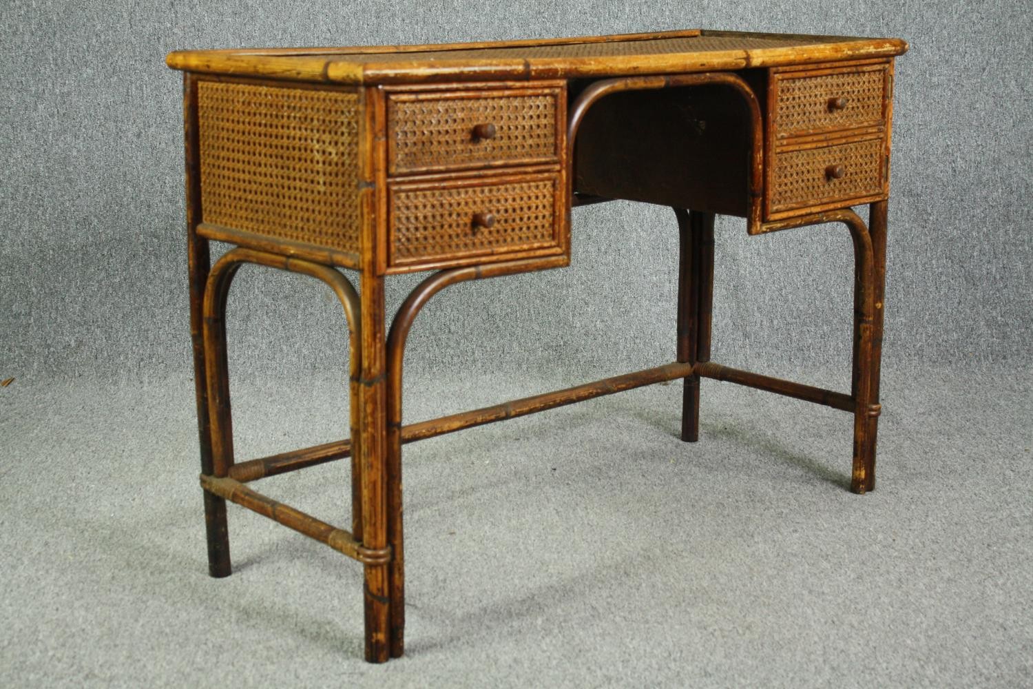 A vintage cane and bamboo writing or dressing table. H.75 W.107 D.44cm. - Image 2 of 8