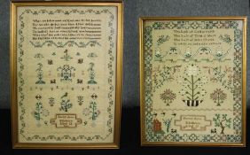 Two framed and glazed 19th century needlework samplers, Percy Ann Edsdown aged 12, 1818 and again in