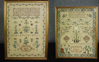 Two framed and glazed 19th century needlework samplers, Percy Ann Edsdown aged 12, 1818 and again in