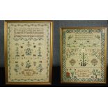 Two framed and glazed 19th century needlework samplers, Percy Ann Edsdown aged 12, 1818 and again in