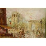 Oil on canvas, Impressionist style Paris street scene signed M Church. H.33 W.38cm.