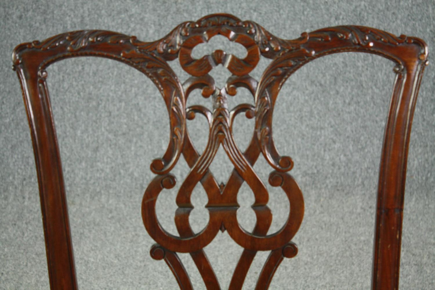 Dining chairs, a set of four early 20th century mahogany Chippendale style. - Image 7 of 10