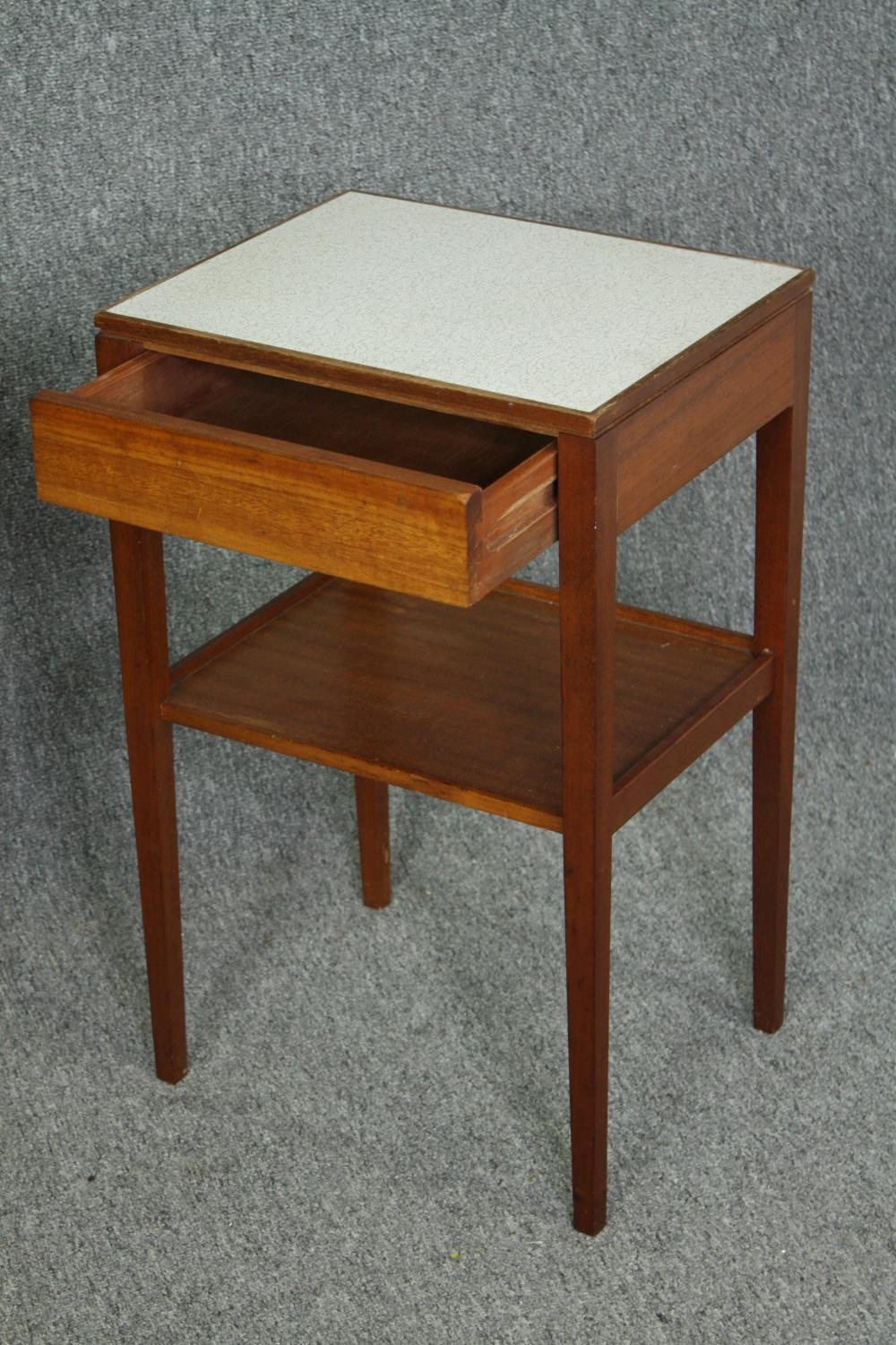 Bedside tables, a pair, mid century teak with composite laminated tops. H.61 W.38 D.31cm. (each). - Image 5 of 7