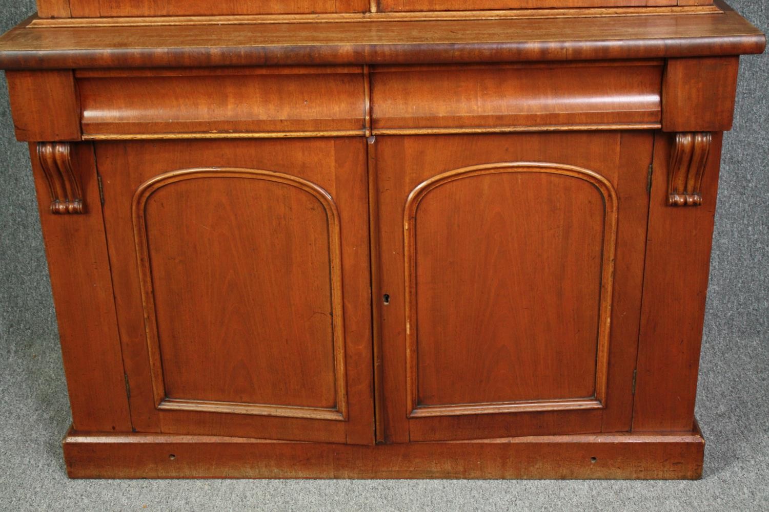 Library bookcase, 19th century mahogany, in two sections. H.211 W.120 D.45cm. - Image 3 of 8