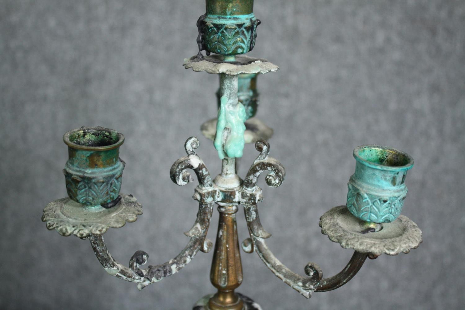 Candelabras, 19th century brass and marble. H.42cm. (each) - Image 4 of 6