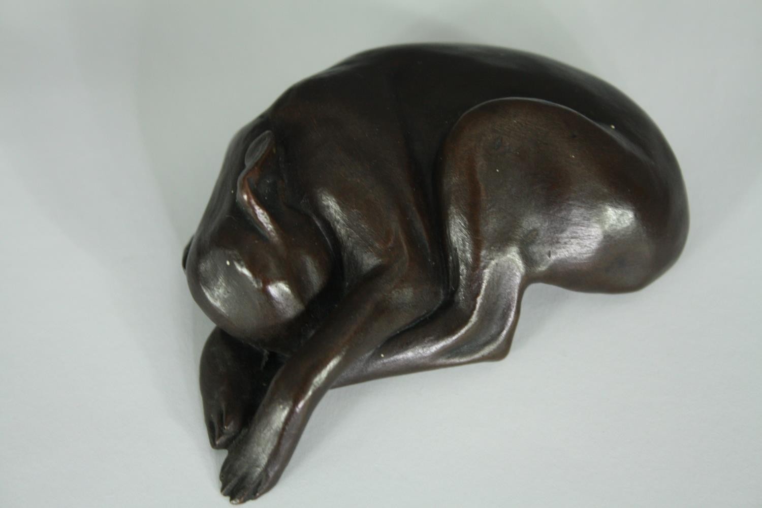 Deborah J Scaldwell, three bronze figures, two nudes and one a dog, signed. L.11cm. (largest). - Image 4 of 10