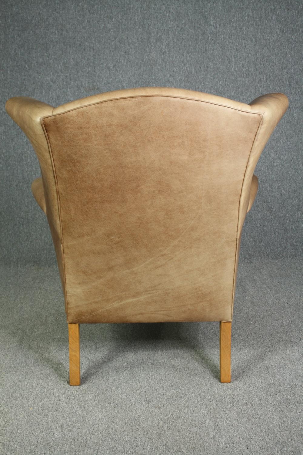 Wingback armchair, Georgian style leather upholstered. (Looks unused and is XL) H.119 W.113 D.100cm. - Image 6 of 9
