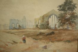 Watercolour, J Morris, early 20th century glazed and framed, Egglestone Abbey, Yorkshire. H.44 W.