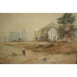 Watercolour, J Morris, early 20th century glazed and framed, Egglestone Abbey, Yorkshire. H.44 W.