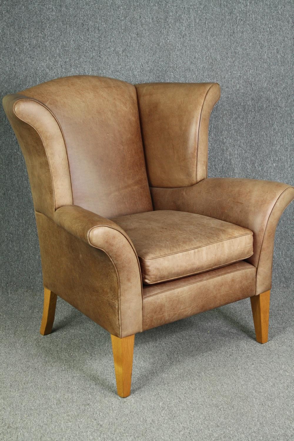 Wingback armchair, Georgian style leather upholstered. (Looks unused and is XL) H.119 W.113 D.100cm. - Image 2 of 9