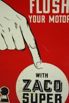 A pressed metal advertising sign for Zaco Super. H.61 W.29cm.