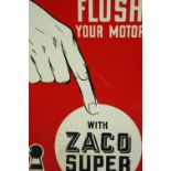A pressed metal advertising sign for Zaco Super. H.61 W.29cm.