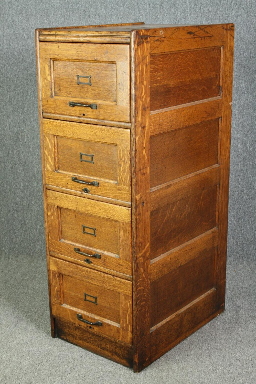 Filing cabinet, late 19th century oak. H.135 W.50 D.70cm. - Image 3 of 6