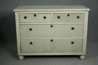 Chest of drawers, early 19th century painted French Provincial. H.92 W.121 D.52cm.