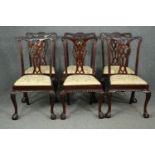 A set of six mid century Chippendale style mahogany dining chairs. H.101cm. (each).