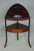 Corner washstand, Georgian mahogany. (Along with a wash bowl). H.107 W.60 D.43cm.