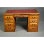 Pedestal desk, late 19th century oak. H.77 W.135 D.80cm. (Needs a little attention to fit together