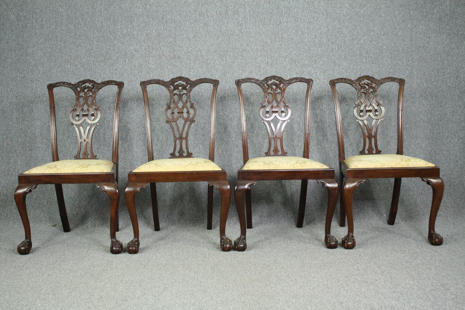 Dining chairs, a set of four early 20th century mahogany Chippendale style. - Image 9 of 10