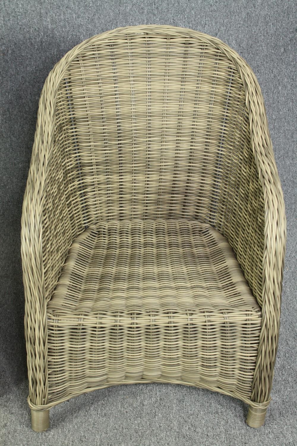Two wicker conservatory tub chairs. H.89cm. (largest). - Image 4 of 10