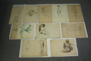 A collection of ten female pastel nude studies. H.56 W.40cm. (largest)