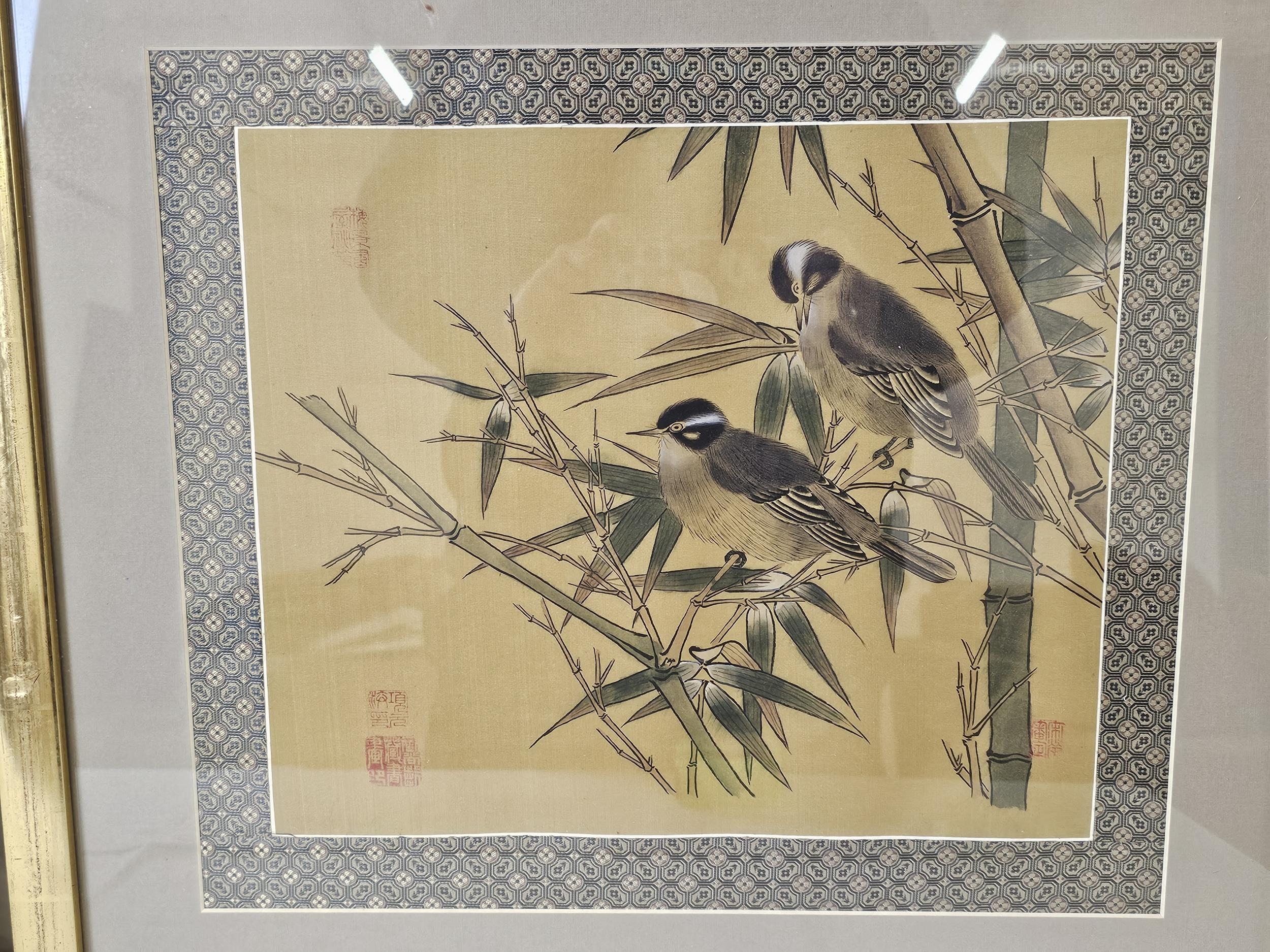 Two framed and glazed Japanese prints on silk. H.49 W.54cm. - Image 3 of 9